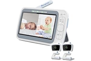 moonybaby EMF Reduction Baby Monitor with 2 Cameras, QuadView 40, 5 HD 720p Split-Screen, No WiFi, 20 Days Battery Life, 1000ft Range, 2-Way Audio, Lullaby, Temperature sensor,VOX/Voice Activation