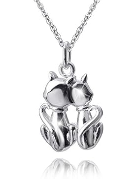 MATERIA 925 Silber Damen Kinder Katzenanhänger Paar Liebe mit Gravur rhodiniert Tier Anhänger für Halskette #KA...
