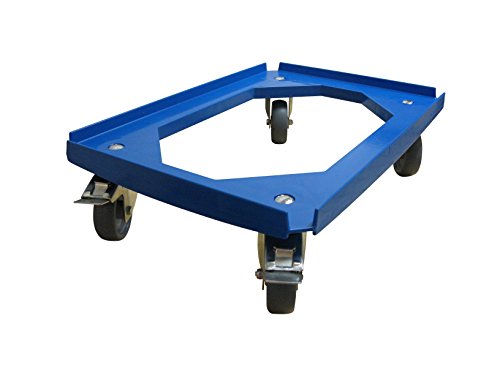 Transportroller (WTR/B/W641/1/100/SP/2F) Rollwagen 600x400 mm, blau, graue Gummiräder Kistenroller, mit 2xFeststeller