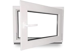 HEXA'FEN Fenetre PVC - LxH 900x400 mm - Triple vitrage - Blanc Poignée A Gauche