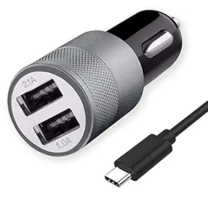 3.1a dual port car charger for xiaomi mi 6 / xiaomi mi6 / xiaomi mi six / xiaomi redmi mi 6 / xiaomi mi 6 car charger | high speed rapid fast turbo metal android & tablets car mobile charger with type c usb cable (random color)- Black