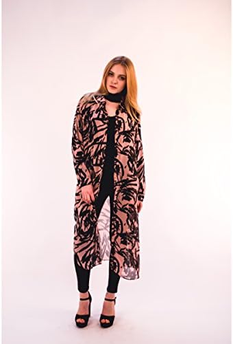 Lady floral leaves printed chiffon long longline shirt dress black blue pink maxi oversize