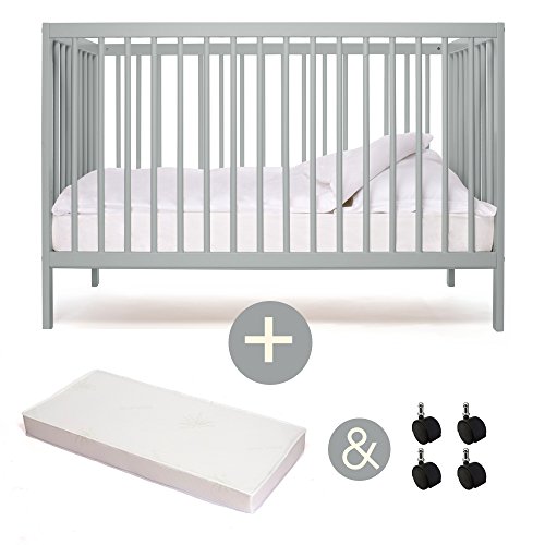 moKee Mini - 120 x 60 cm Baby Cot Bed + Aloe Vera MATTRESS + Caster WHEELS ---- (STONE TEAL)