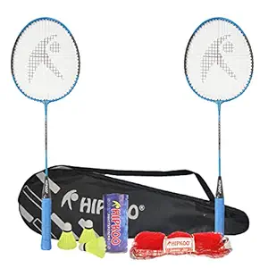 Hipkoo Sports HXBRSETBL_3COCK_NET Hr 15 Badminton Combo with Badminton Bag (2 Rackets, Net, Shuttlecock Pack of 3) Badminton Kit (Multicolour)