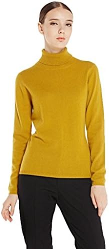 Miuk 2017 New Women's 100% Cashmere Sweater Basic Turtleneck Long Sleeve Jumpers Yellow M