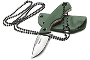 TONIFE Cuchillo de cuello fijo, hoja de 43 mm, total de 119 mm, con vaina de Kydex y cadena de bolas, color verde militar