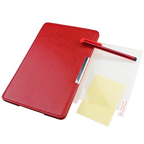 WISD® Lederhülle für Amazon Kindle Paperwhite 2016 / 2015 300 PPI 3.Generation / 2013 / 2012 Versionen Leder Schutzhülle Hülle Tasche mit Ständerfunktion + Auto Sleep/Wake Up Funktion + Stylus Pen + Displayschutzfolie-einfaches und nobles – Rot - 9