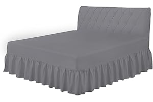COTON MODE Grey Double Valance Sheet - Easy Care Frilled Base Fitted Valance Sheet 137CM x 190CM - Poly Cotton Bed Skirt Valance Sheet