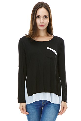 Bearsland Women's Long Sleeves False 2 Pieces Breastfeeding and Nursing Top Black UK Size 16-18