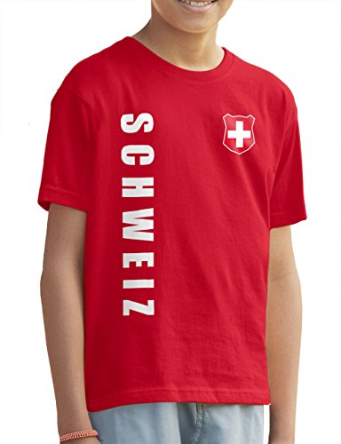 AkyTEX Schweiz Kinder Trikot Fanshirt T-Shirt Shirt WM 2018 Name Nummer (Rot, 152)