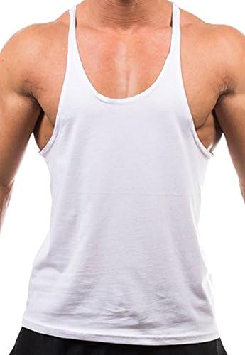 Handu Men's Blank Stringer Y Back Cotton Workout Gym Tank Tops