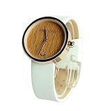 Naturjuwel Holzuhr Damen Armbanduhr mit echtem Lederarmband Uhr aus Holz in roségold weiß mit Aufbewahrungsbox
