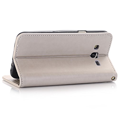 FESELE Rose Blume Schutzhülle für [Samsung Galaxy J5 2015] Brieftasche Hülle Leder Tasche Flip Case Handyhülle mit Standfunktion und Magnetverschluss Muster, Samsung Galaxy J5 2015 Schmetterling Butterfly Rose Flower Strap Bookstyle Retro Flip Hülle Wallet Cover Kartenfach Ledertasche Leder-Mappen-Karten-Slot-Abdeckung für Samsung Galaxy J5 2015 + Blau Eingabestift Stylus Touch Pen-Grau - 3