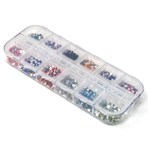 Accmart(TM) 3000Pcs 12 Color 2mm Round Shape Nail Art Gems Rhinestones Glitter Nail Decoration(Color Random)