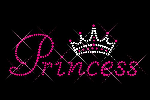 Luxflair© Strass Motiv Princess mit Krone. Sexy Bügelbild aus Strass, 22cm groß. Glitzerndes Strassstein Bügelmotiv Prinzessin, kristallfarben und rosa auf Folie zum Aufbügeln bzw. Aufkleben oder als Applikation. Für Mädchen, Frauen und Girls. Funkelnde Strass-Steine, auch als Rhinestone Hotfix bekannt, Anleitung inklusive.