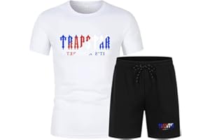 LIAOPUFUS Traje Deportivo Trapstar Logotipo Modelo de Malla Transpirable 2 PCS de Manga Corta Para Hombres Trapstar Shorts Verano Running Set Estampado