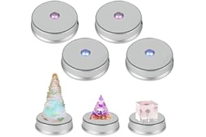luolety LED Display Base, Round Colorful LED Light Dispaly Base with Mirror Top, Art Figurine Crystal Display Base Stand for Crystal Glass Ball Art Decors, 3 AAA Batteries Powered (4PCS,Silver)