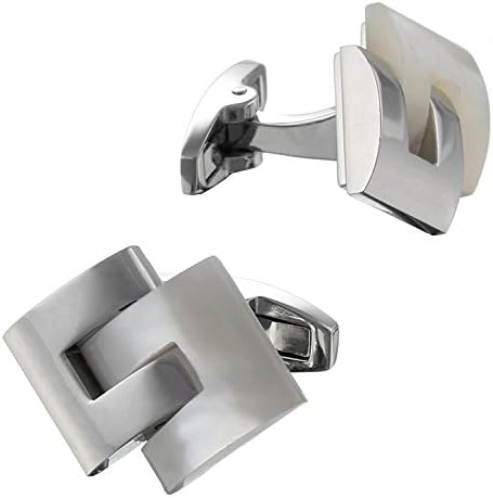 Square Mile Men's Rhodium Plated with Real Mother-of-Pearl Stones Base Metal Cufflinks