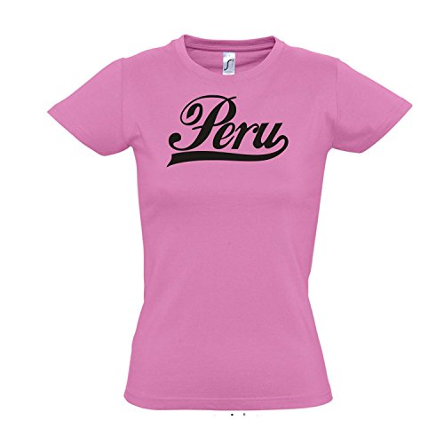 Damen T-Shirt – Peru Oldschool Peru LÄNDERSHIRT EM / WM FAN Trikot S-XXL , Orchid pink – schwarz , M