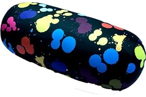 COVERBAGBCN - Cojín Redondo Anti-Estrés Relax | Alivio Cervicales y Lumbares | Relleno de Bolitas Confortables | Tejido Lycra Suave al Tacto | Lavable en Máquina | 35x15 cm (Negro Manchas de Colores)