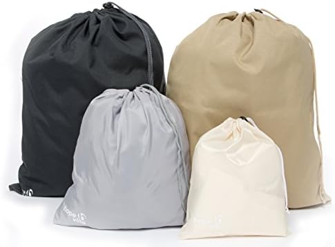 Hopeville Pack Bag Set, 4 Pieces Organizer Bags for Luggage Set Travel Bags, Lightweight Polyester, Drawstring Closure, Beige/Brown, STORAGE_BAG