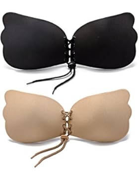 2 Stück Trägerloser Demi-BH mit dem selbstklebendem Push-Up und Tunnelzug für Rückenfreie Abendkleider, Ballkleider...