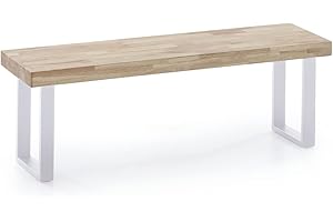 Home Heavenly® - Banco de Madera Roble Macizo Darek, Banco para Comedor y Cocina, Estilo Industrial, Pata Metal U. 120x47x34 cm. (Roble Nordish - Pata Blanca)