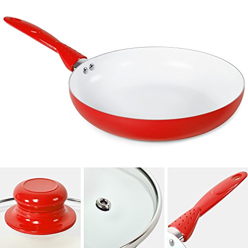 TecTake® 8 teiliges Keramik Kochtopf Set mit Glasdeckel rot - 7