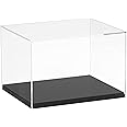 LAMSIT IBDAA Clear Acrylic Display Box with Black Wood Base Transparent Showcase for toys, Collectibles Dustproof Protection Store (18L x 15W x 12H cm) (Small)