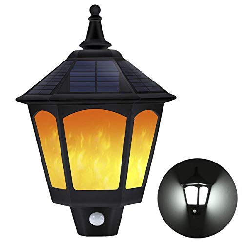 Solar LED Aplique S & G Solar lámpara exterior 87 lámpara LED Retro exterior resistente al agua Sensor de luz Llama Luz Blanco Luz Conversión para jardín puerta 2 Pack