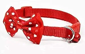 RvPaws Small Dog & Cat 10 mm Cute Bow-tie Nylon Adjustable Collar with Bell for All Breed Small Dog Pet Puppy Cat Kitty Nylon Collar. (Red)