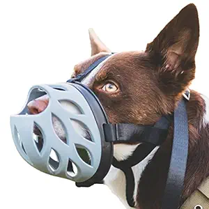 BARKLESS Dog Muzzle to Prevent Barking, Biting and Chewing, Soft Rubber Basket Muzzle for Small, Medium and Large Dogs (3 - Border Collie, Grey)