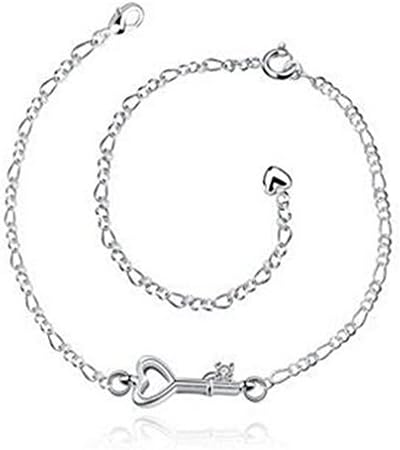 Dangle Anklet by Shawa - Silver Key- Easy to Wear, Suitable for Everyday Wear - Link 20cm with 5cm Extension -Beautifully Designed
