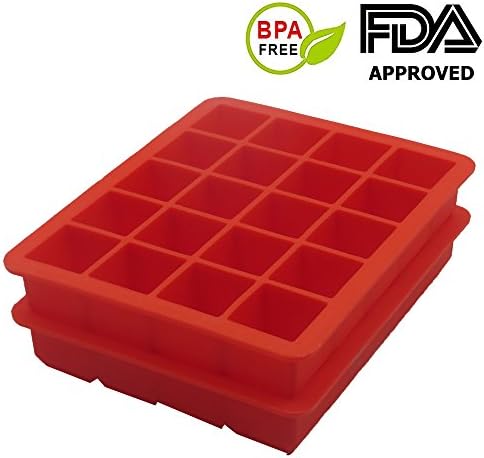 Silicone Ice Cube Tray, Zonyanl Square Soft Washable Ice Moulds Makes for Whisky Wine, Set of 2, 40 pieces, Red