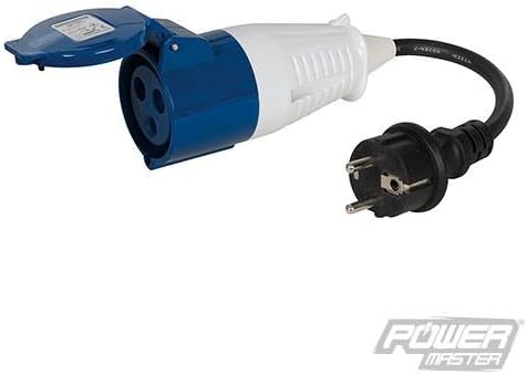 16A Schuko Plug to 16A CEE 240V Socket Fly Lead Co 240V 3-Pin Heavy duty and impact-resistant plug. For commercial, industrial, site and other applications. 240V 16A Schuko CEE 7/7 mains plug to to blue IEC 60309 ( 2P+E ) 3 Pin, 2-phase Inline Socket 16A - 6h (180°). 3G 1.5mm2 H07RNF outdoor cable. IP44 rated.