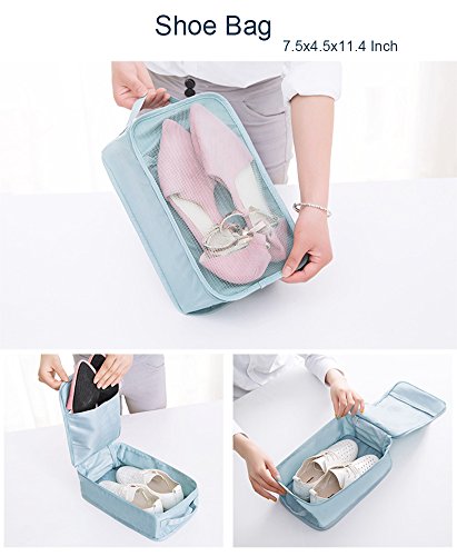 Belsmi Reise Kleidertaschen Set 8-teilig Reisetasche in Koffer Reisegepäck Organizer Kompression Taschen Kofferorganizer Mit Schuhbeutel (Weiß Flamingo) Katze Wald