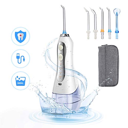 Hydropulseur Jet Dentaire Portable, Maxcio Jet Dentaire de Voyage sans Fil / 3 Modes / 300ML /  IPX7 Étanche, Irrigateur Oral Professionnel Rechargeable avec 5 Buses pour Nettoyer les Dents