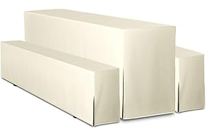 ‎TEXDEKO TexDeko Hussen für Bierzeltgarnitur Premium 180CM (kurz) Bierbank Hussenlänge 3TLG Set (Creme, Tischbreite 50cm)