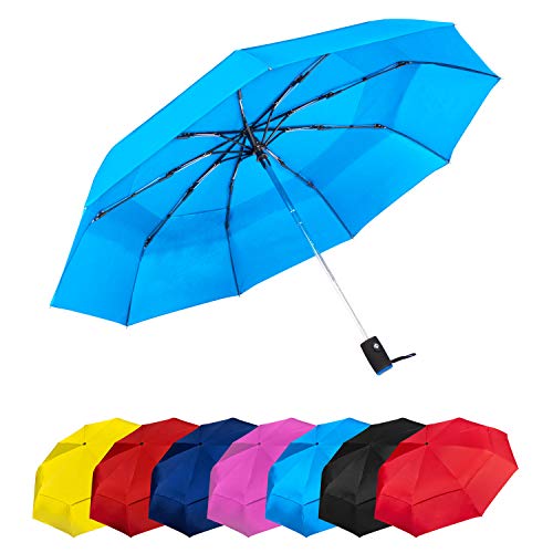 Paraguas Plegables Automático Antiviento Paraguas Originales de Colores Mujer Hombre Ligero Resistente y Compacto. Tela Reforzada Doble Capa T210 Teflon Garantía Calidad (Azul Cyan, 9 SEG Teflon)