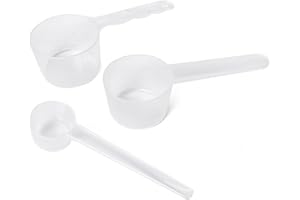ATBUSS Lot de 3 cuillères doseuses, cuillères doseuses 50 ml, 40 ml, cuillères doseuses 5 g, cuillères doseuses en plastique, petite cuillère à mesurer, cuillère graduée transparente, outil d'aide