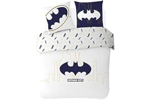 SAHINLER DC Comics Batman - Funda nórdica Gotham City 220 x 240 cm + 2 fundas de almohada de 63 x 63 cm, 2 personas, color blanco