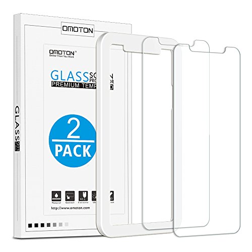 OMOTON  2 Unidades  iPhone X Protector de Pantalla  5 8 Pulgadas  2 5D Borde Dureza 9H Anti - Huellas Anti - Burbujas Kit de Instalaci  n Incluida