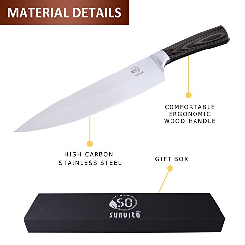 Sunvito Chef Messer, 8 Zoll PRO Edelstahl Chef’s Messer für einfache Hand mit Geschenkbox - 5