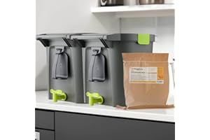 Wiggly Wigglers 14 Litre Bokashi Bin Indoor Composter Bucket Starter Kit Composting Bins With Odourless Air-tight Lid & Bokashi Bran (2 Grey Compost Bin With 1 Kg Bokashi Bran)
