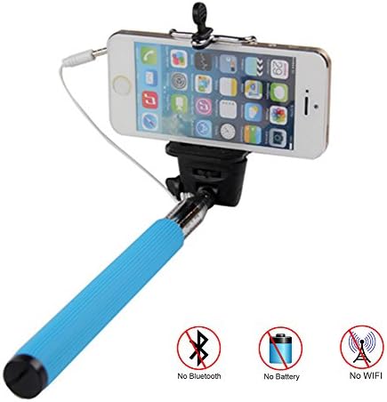 ESupFly Extendable Charging Free Selfie Stick Selfie Handheld Stick Monopod Pole with Built-in Remote Shutter and Adjustable Phone Holder Mount (No Battery, No Bluetooth, No Wifi) for Apple iPhone, Sumsung and other Android Smartphones (Blue)