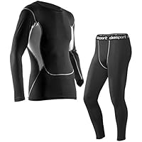 FITIBEST T Shirt Uomo Manica Lunga Compressione e Pantaloni Sportiva