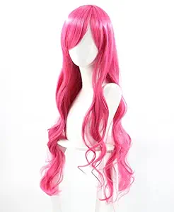 SpeedBeauty Womens Long Wavy Magenta Cosplay Wig Halloween Wig