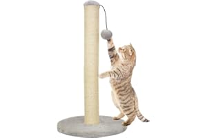 Unibos | Cat Scratching Post for Indoor Cats - 49cm Highly Resistant Carpet Scratch Poles, Premium Sisal Rope Scratch Posts Tall with Hanging Ball for Kitten and Adult Cats, Grey