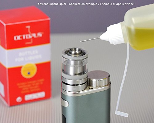 10 x 50 ml Octopus Nadelflaschen, E-Liquids Quetschflaschen für E-Shishas und E-Zigaretten, Öle, Farben und Klebstoffe, leere LDPE Kunststoffflaschen für Verdampfer / Depots / Clearomizer mit weißen Nadelkappen, inkl. 10 Beschriftungsetiketten - 3