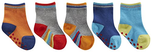 TICK TOCK Baby Boys Socks 5 Pairs Cotton Rich Heel and Toe Warm Stripes Grippers